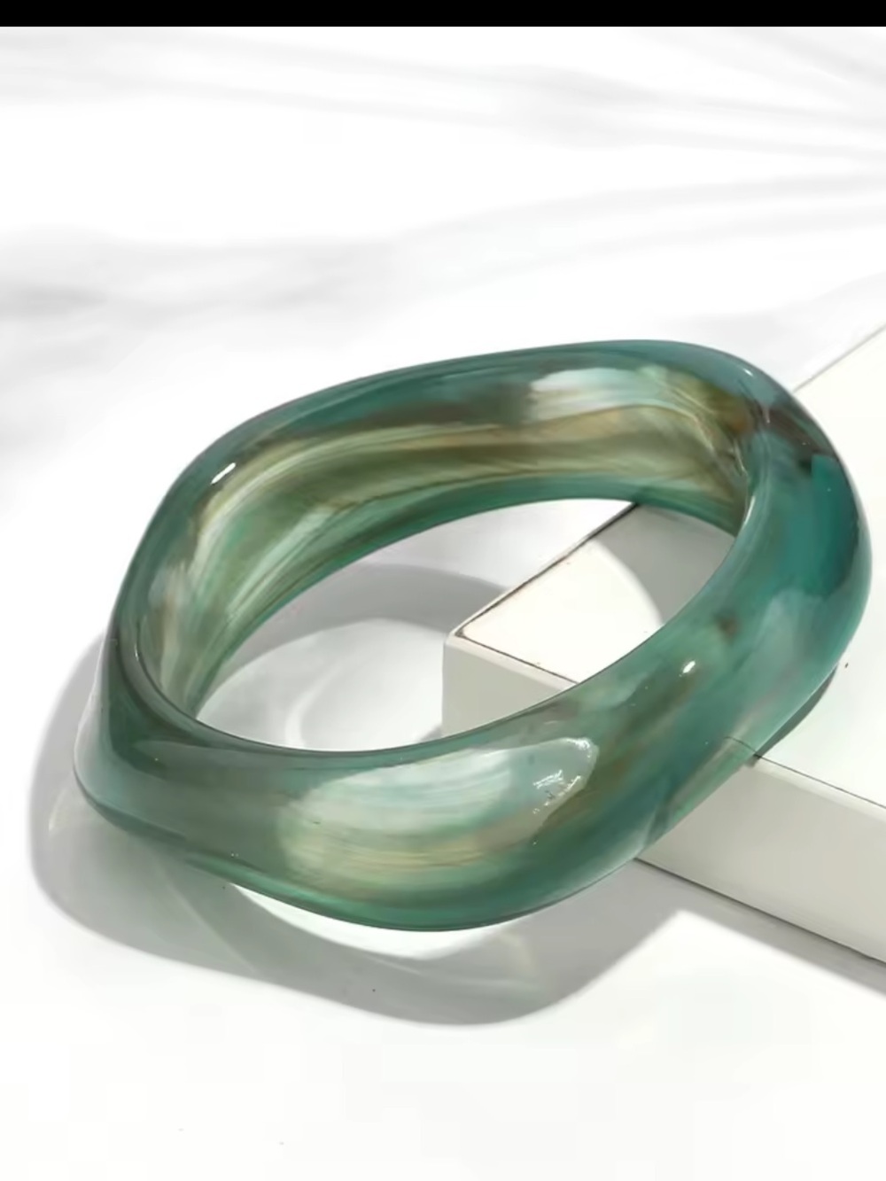 Teal and Olive Marbled Resin Bangle Bracelet